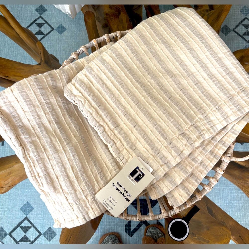 Texteis Penedo - 2 Large Linen Cotton Blend Matching Pillow Case‎ - Cream & Gray